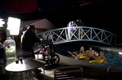 The crew films the Lazy River at Fun Plex on a very cool May evening.