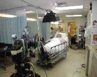 Setting up a tracking shot in Intensive Care at Good Samaritan Hospital.