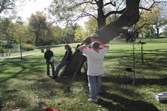 Crew sets up for a dialogue scene between Tiffany and Duncan Duck.