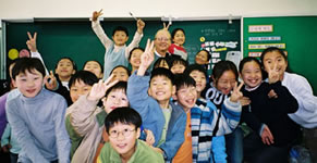 Bill Chvala with a class of youngsters in South Korea.