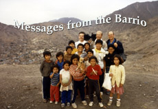 Bill Chvala and kids take time to pose for a still in barrios surrounding Lima, Peru.