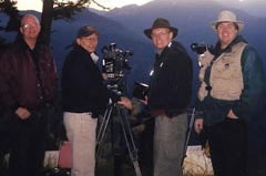 Crew shooting mountain silhouettes. (L-R): Columban Fr. Tom Browning, Bill Chvala, Ron Chvala and Terry Field.